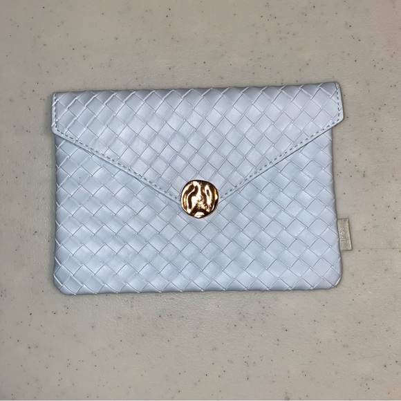 ipsy Handbags - Ipsy Cosmetics Bag Light Blue Woven Envelope with Gold Wax Stamp Closure
